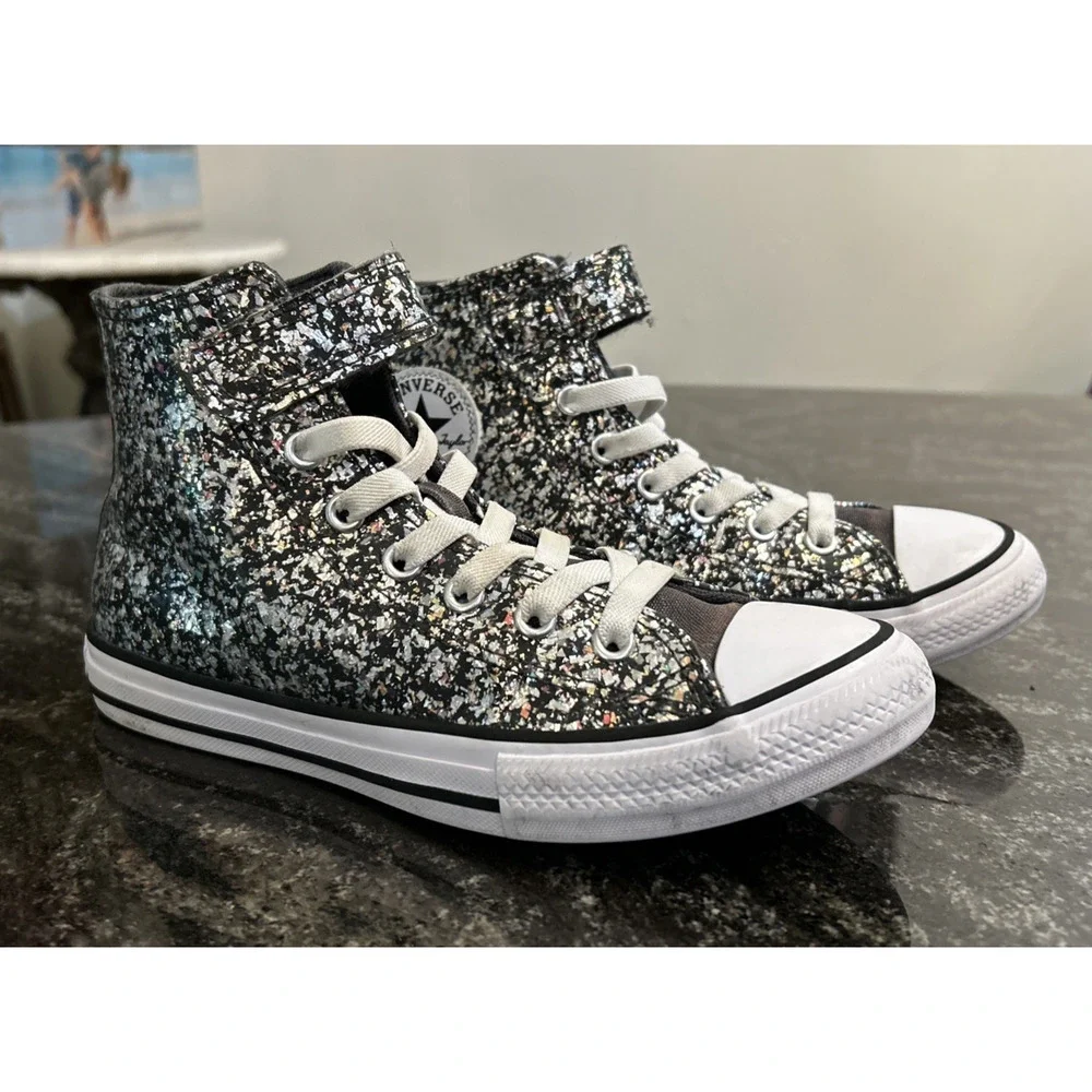 Converse Glitter Dark Matter/White/Girl's High Top Sneakers Size 2.5 A11116C